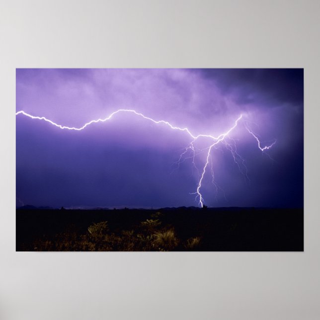 Lightning strike over desert, Big Bend Poster (Front)