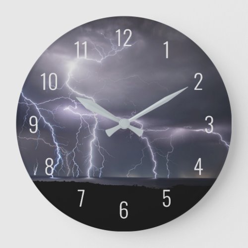 Lightning Strike Thunderstorm at Night Landscape Large Clock