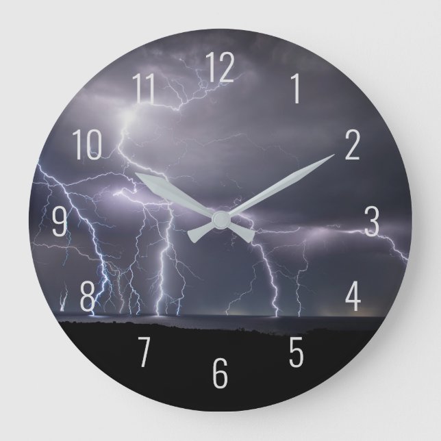 Lightning Strike Thunderstorm at Night Landscape Large Clock (Front)