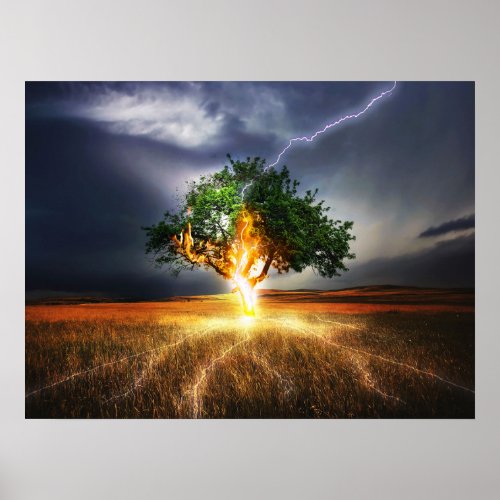 Lightning strike tree art poster