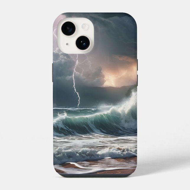Lightning Strike Waves Beach Landscape Iphone Case (Back)