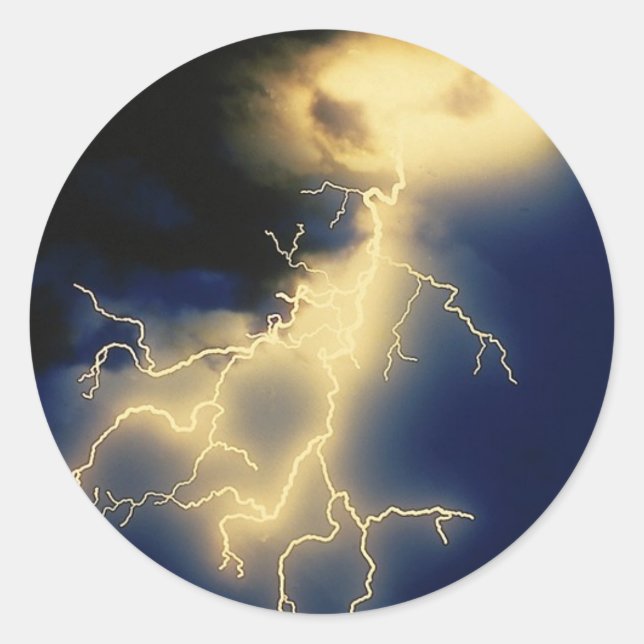 Lightning Strikes Classic Round Sticker (Front)