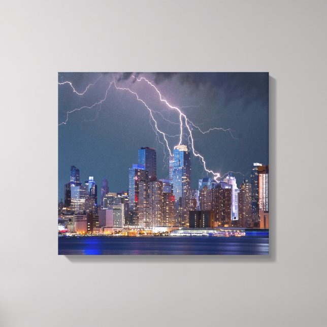 Lightning Strikes Modern New York City Skyline Canvas Print (Front)