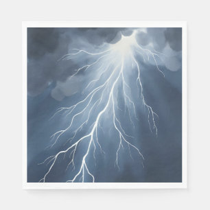 Lightning Strikes Stormy Sky Watercolor Napkins