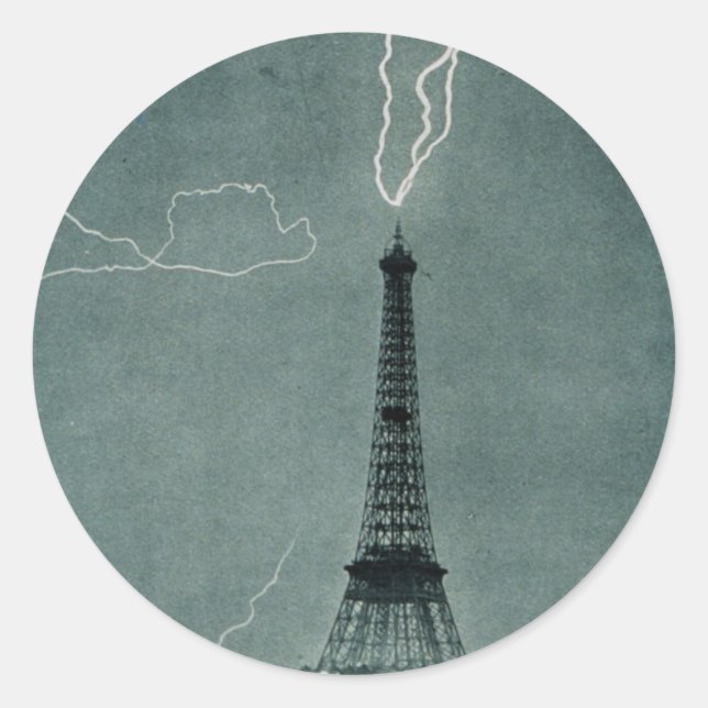 Lightning Strikes the Eiffel Tower, 1902 Classic Round Sticker (Front)