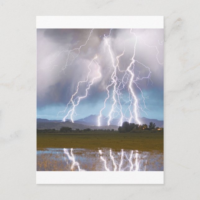 Lightning Striking Longs Peak Foothills 4C. Postcard (Front)