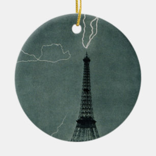 Lightning Striking the Eiffel Tower Ceramic Ornament