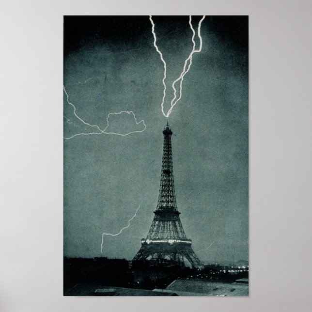 Lightning striking the Eiffel Tower, Paris France Poster (Front)