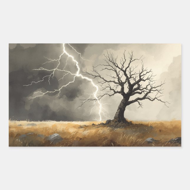 lightning striking tree paintings. 🌩️🌳 rectangular sticker (Front)