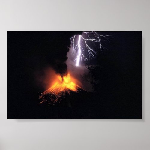 Lightning Strke over Volcano Indonesia Poster