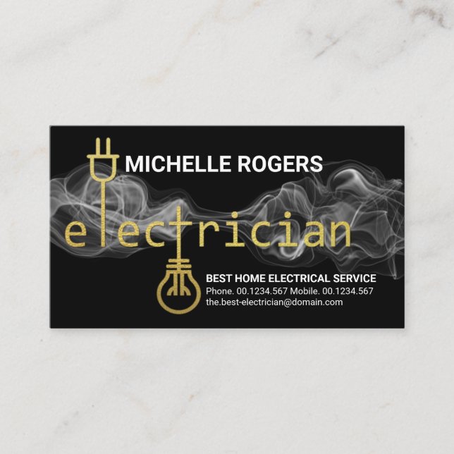 Lightning Vapor Stylish Gold Electrician Signage Business Card (Front)