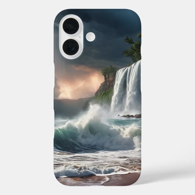 Lightning Waterfall Cliff Waves Beach Case-Mate iPhone Case (Back)
