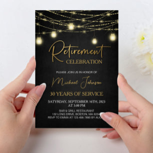 Lights and Gold Elegant Script Retirement Party Invitation