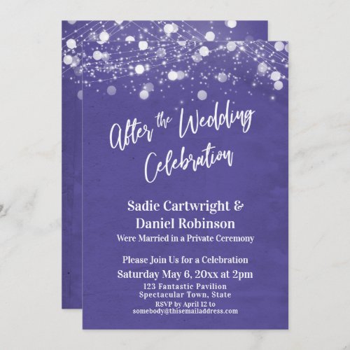 Lights and Purple After the Wedding Celebration Invitation