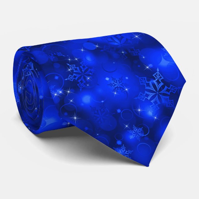 Lights and Snowflakes, Blue - Christmas Ties, Tie (Rolled)