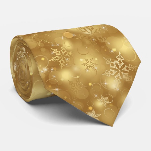 Lights and Snowflakes, Gold - Christmas Ties, Neck Tie (Rolled)