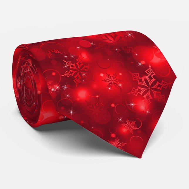 Lights and Snowflakes, Red - Christmas Ties, Neck Tie (Rolled)