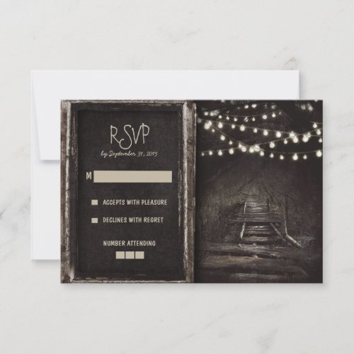Lights and Tree Path Rustic Wedding RSVP Cards
