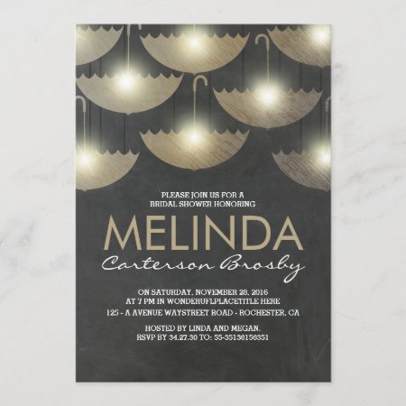 Lights And Umbrellas Chalkboard Bridal Shower Invitation