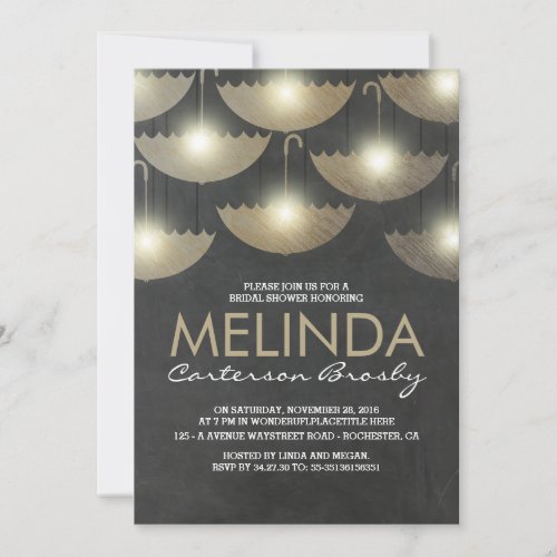 Lights and Umbrellas Chalkboard Bridal Shower Invitation