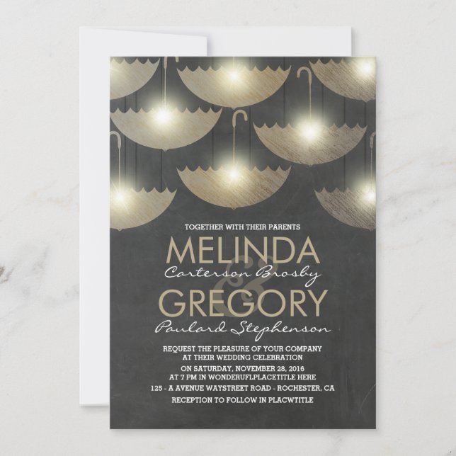 Lights and Umbrellas Chalkboard Wedding Invitation (Front)