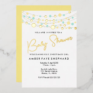 Lights Baby Shower Invitation - Yellow & Green Foil Invitation