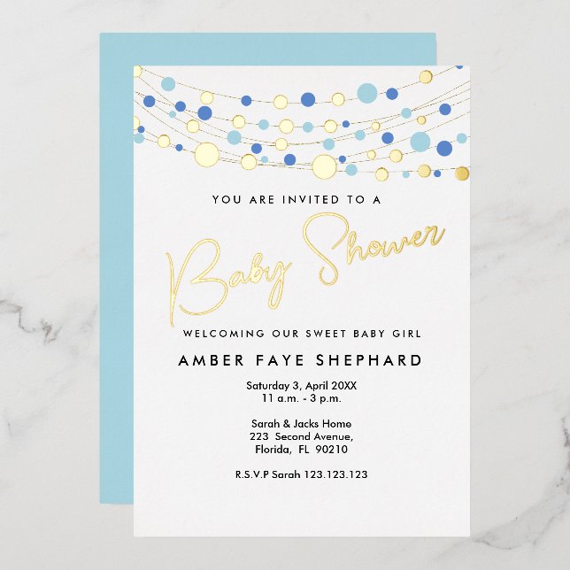 Lights Baby Shower Invitation - Yellow & Green Foil Invitation (Front/Back)