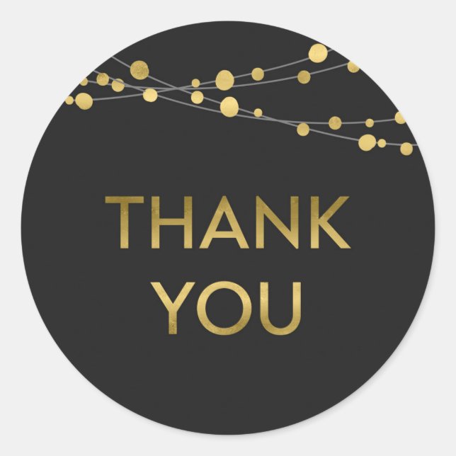 Lights Black Faux Gold Thank You Classic Round Sticker (Front)