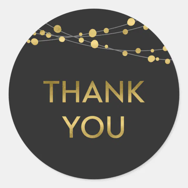 Lights Black Faux Gold Thank You Classic Round Sticker | Zazzle
