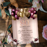 Lights,Burgundy Glitter Balloons 80th Birthday  Invitation<br><div class="desc">A modern,  chic and glamorous invitation with an elegant gold tiara,  string lights,  balloons and flowers.</div>