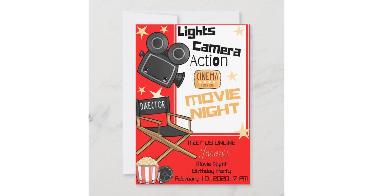 Lights Camera Action Birthday Invitation Card | Zazzle