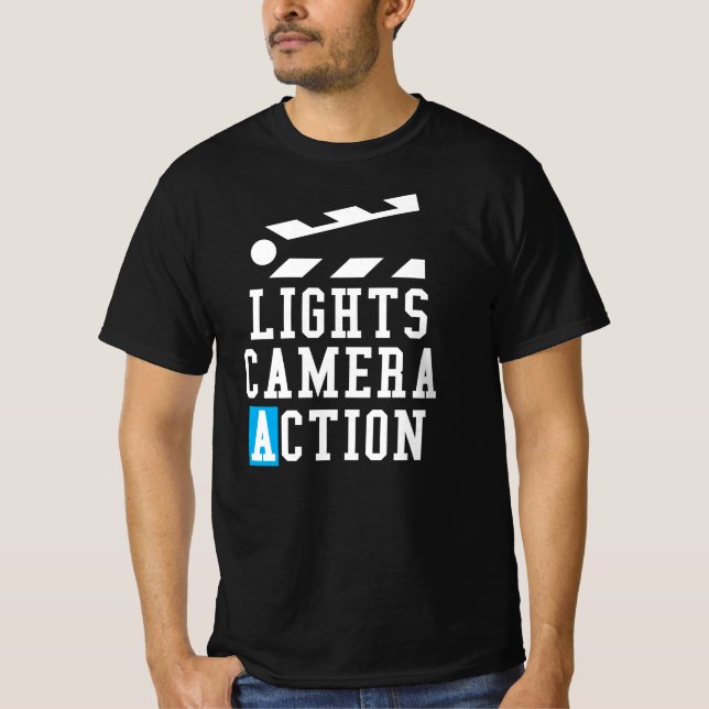 Lights Camera Action Clapper Board - Film Crew T-Shirt (Front)