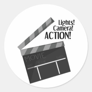Lights Camera Action Classic Round Sticker