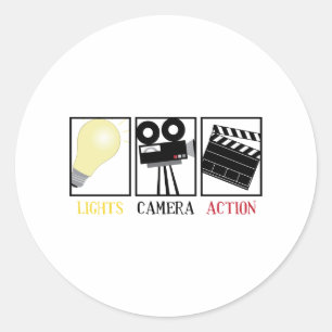 Lights Camera Action Classic Round Sticker