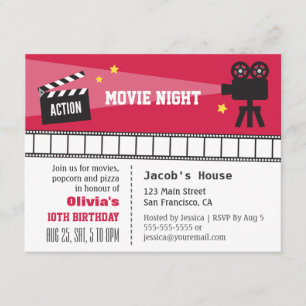 Lights Camera Action Movie Night Birthday Party Invitation