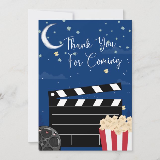 Lights Camera Movie Night 1 Thank You Card (Front)