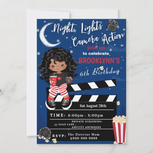 Lights Camera Movie Night Birthday Invitation Card