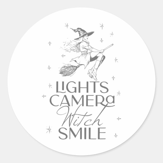 Lights Camera Witch Smile Halloween  Classic Round Sticker (Front)