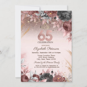 Lights,Chic Flowers Glitter 25th Birthday Invitation