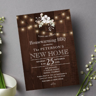 Lights floral rustic housewarming bbq invitation