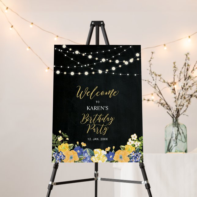 Lights & Flower Chalkboard Birthday Party Welcome Foam Board (In Situ (Stand))