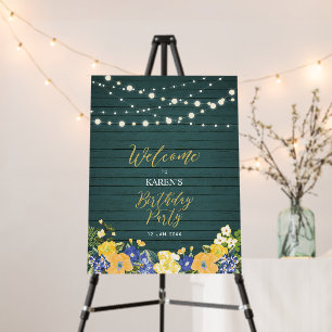 Lights & Flower Green Wood Birthday Party Welcome Foam Board