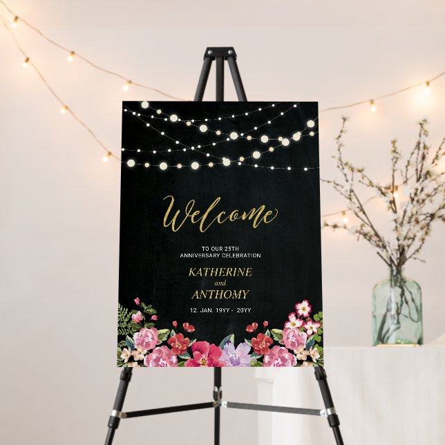 Lights & Flower Wedding Anniversary Party Welcome  Foam Board (In Situ (Stand))