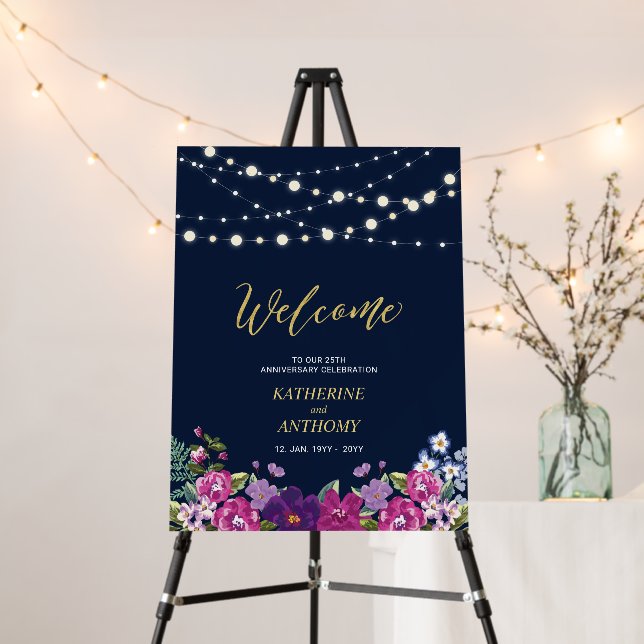Lights & Flower Wedding Anniversary Party Welcome  Foam Board (In Situ (Stand))