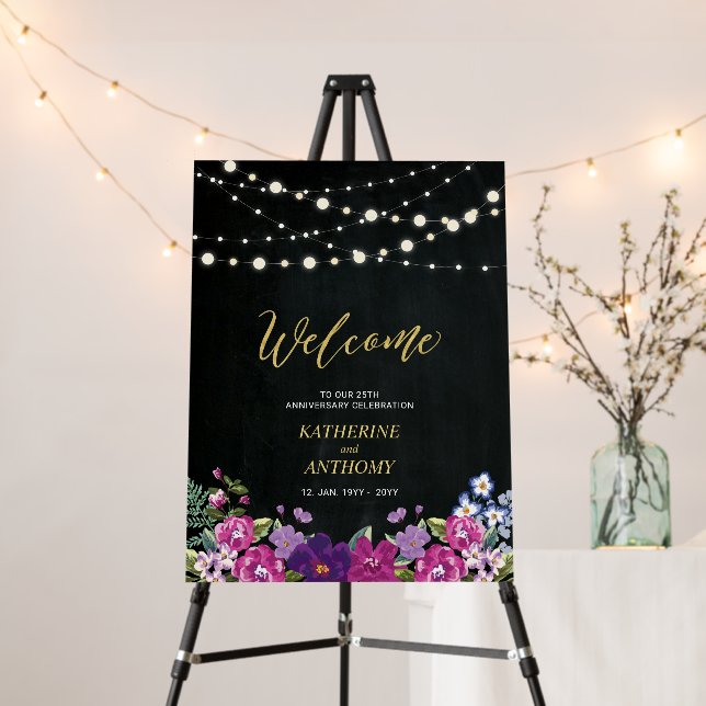 Lights & Flower Wedding Anniversary Party Welcome Foam Board (In Situ (Stand))