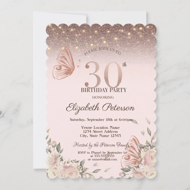  Lights,Flowers Glitter Butterflies 30th Birthday Invitation (Front)