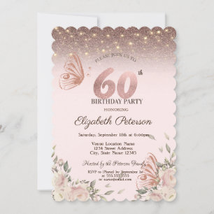 Lights,Flowers Glitter Butterflies 60th Birthday Invitation