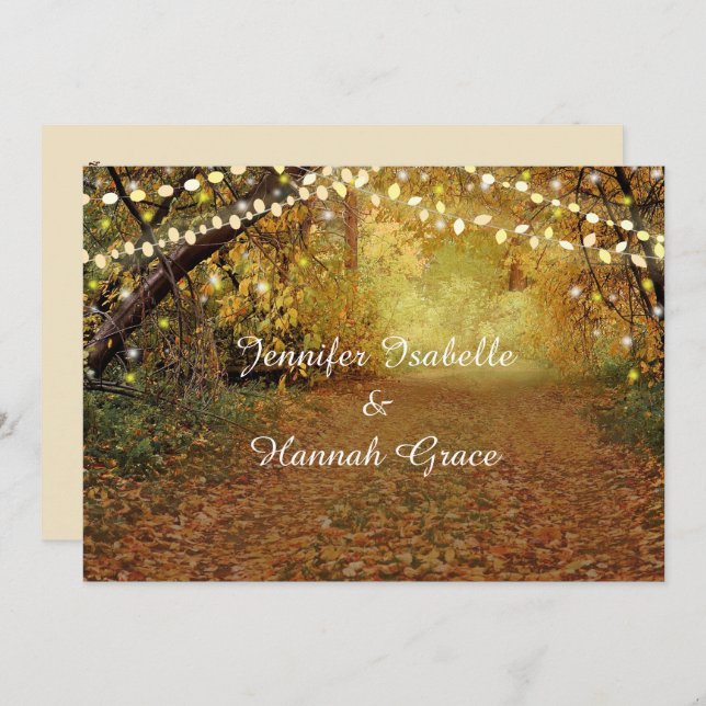 Lights, Forest Path Gay Lesbian Wedding Invitation (Front/Back)
