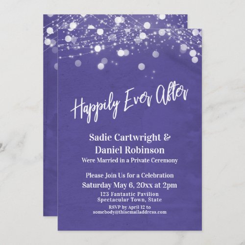 Lights Grunge Happily Ever After Reception Purple Invitation