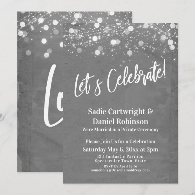 Lights Grunge Let's Celebrate Gray Reception Invitation (Front/Back)